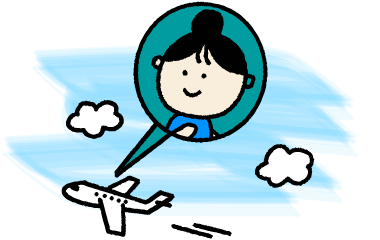 飛行機で移動するイラスト