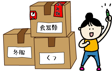 段ボールに何が入っているか記載しているイラスト
